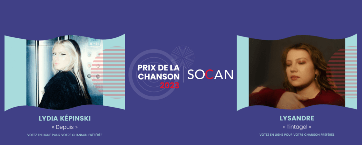Lydia K&eacute;pinski et Lysandre finalistes du Prix de la Chanson SOCAN 2023