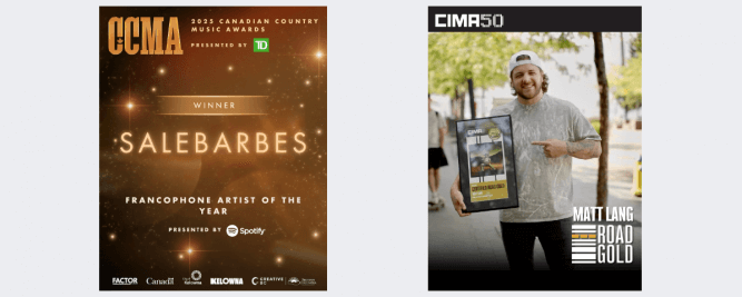 Salebarbes et Matt Lang s&rsquo;illustrent aux Canadian Country Music Awards